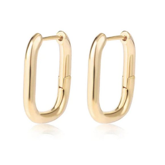 14k Gold Filled Rectangle Hoop Earrings - Picture 3 of 5